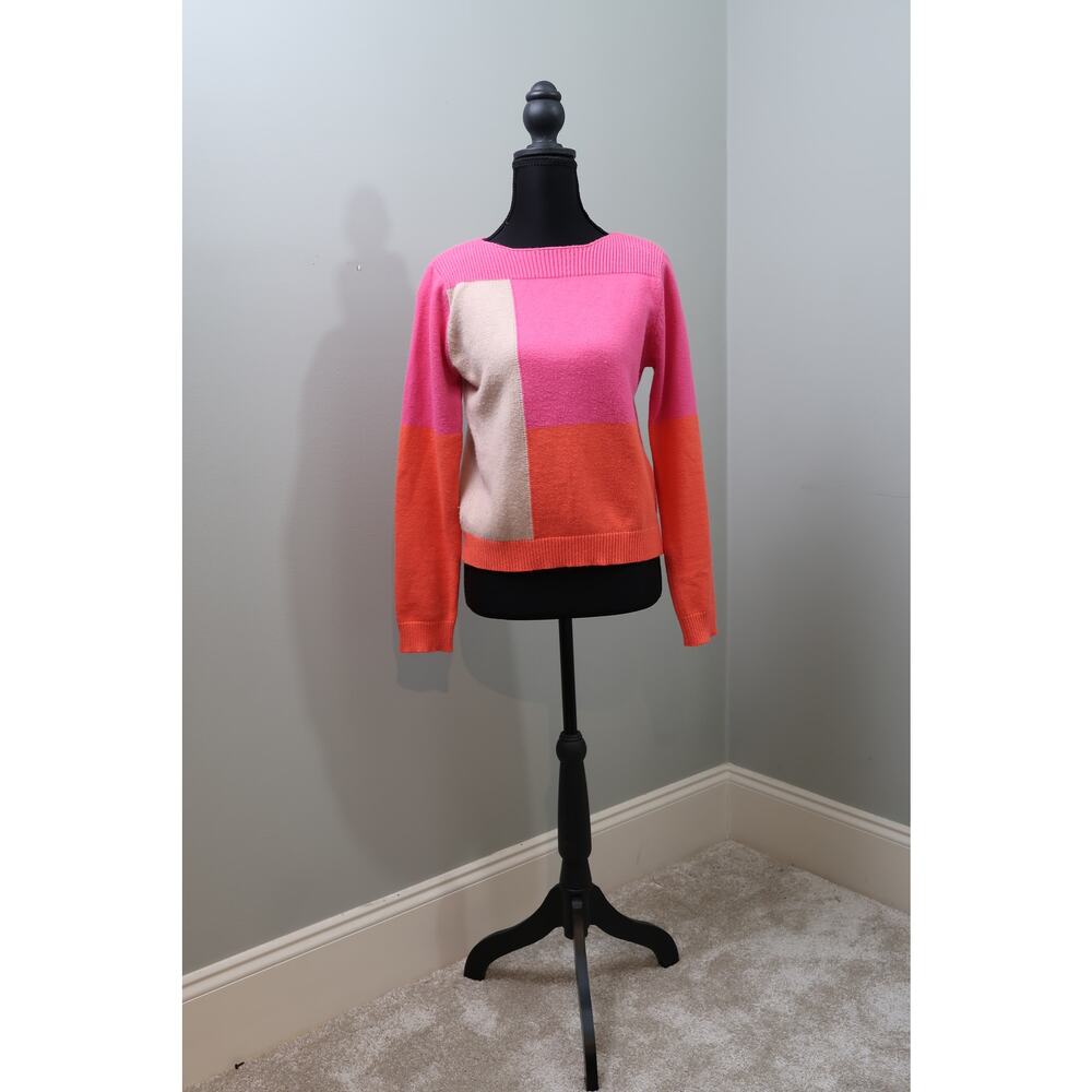 THML Pink Orange Cream Colorblock Sweater Womens Small Lightweight Knit